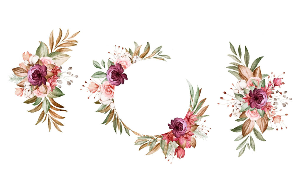 Elegant Floral Wreaths Wallpaper in Soft Pinks & Deep Purples