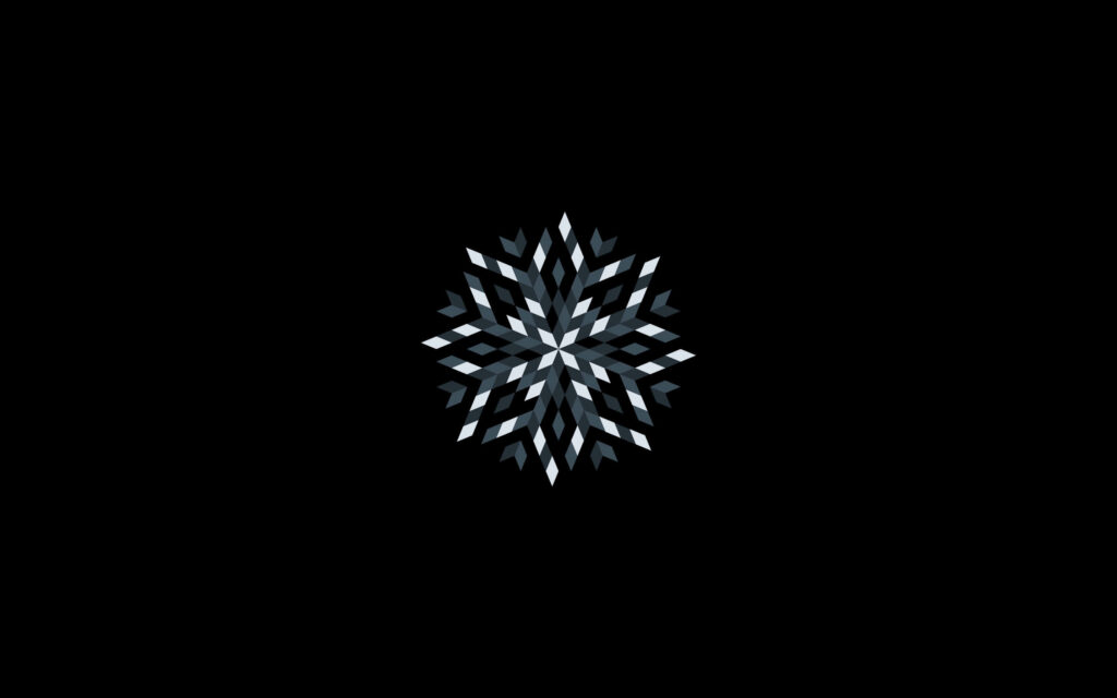 Elegant Geometric Snowflake Wallpaper on Solid Black Background