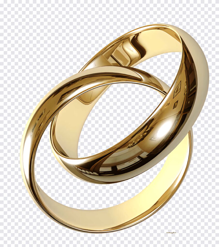 Two intertwined gold engagement rings on elegant wallpaper symbolizing eternal love and unity