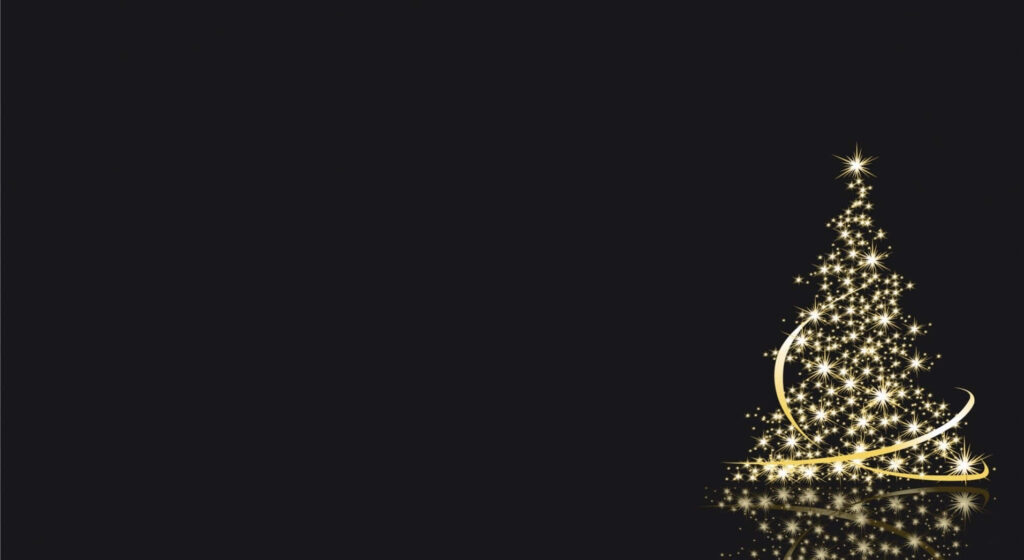 Elegant Gold Wallpaper: Festive Christmas Tree on Black Background