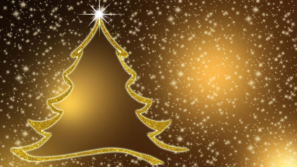 Elegant Gold Christmas Tree Wallpaper with Starry Background