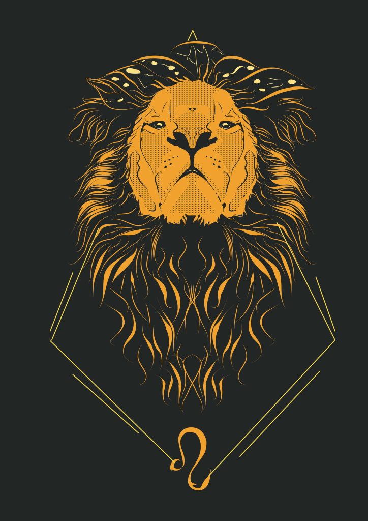 Leo zodiac wallpaper gold lion head in geometric hexagon on dark charcoal background