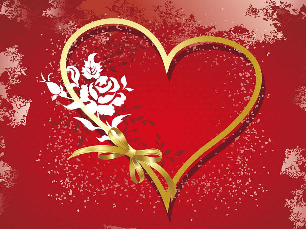 Elegant Gold Heart Floral Wallpaper on Red Background - Love & Affection