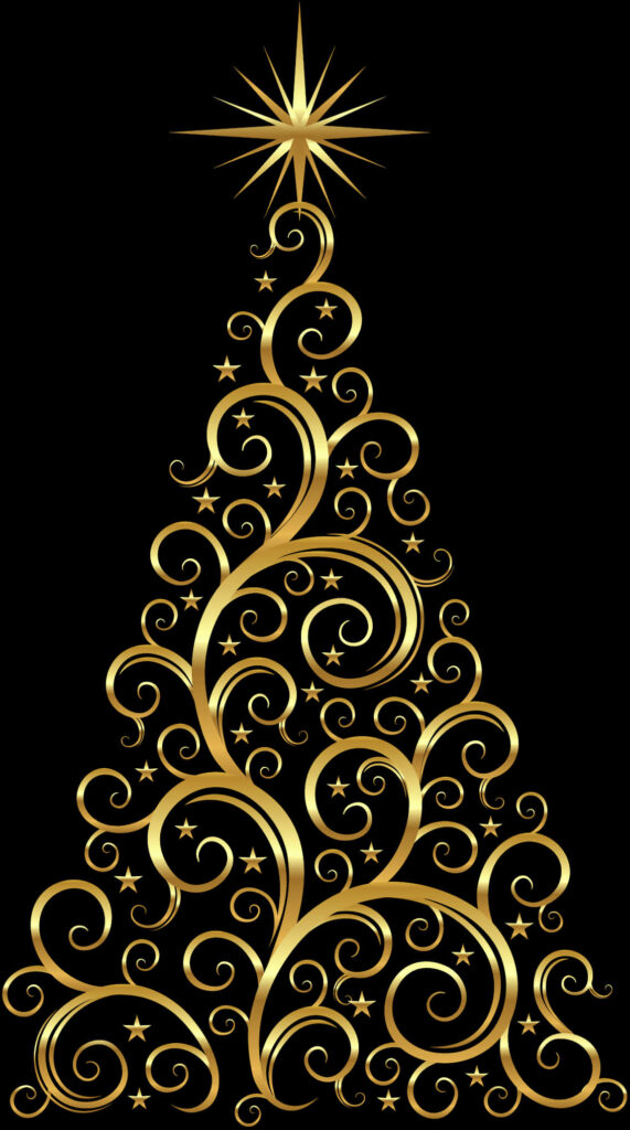 Elegant Golden Christmas Tree Wallpaper on Black Background
