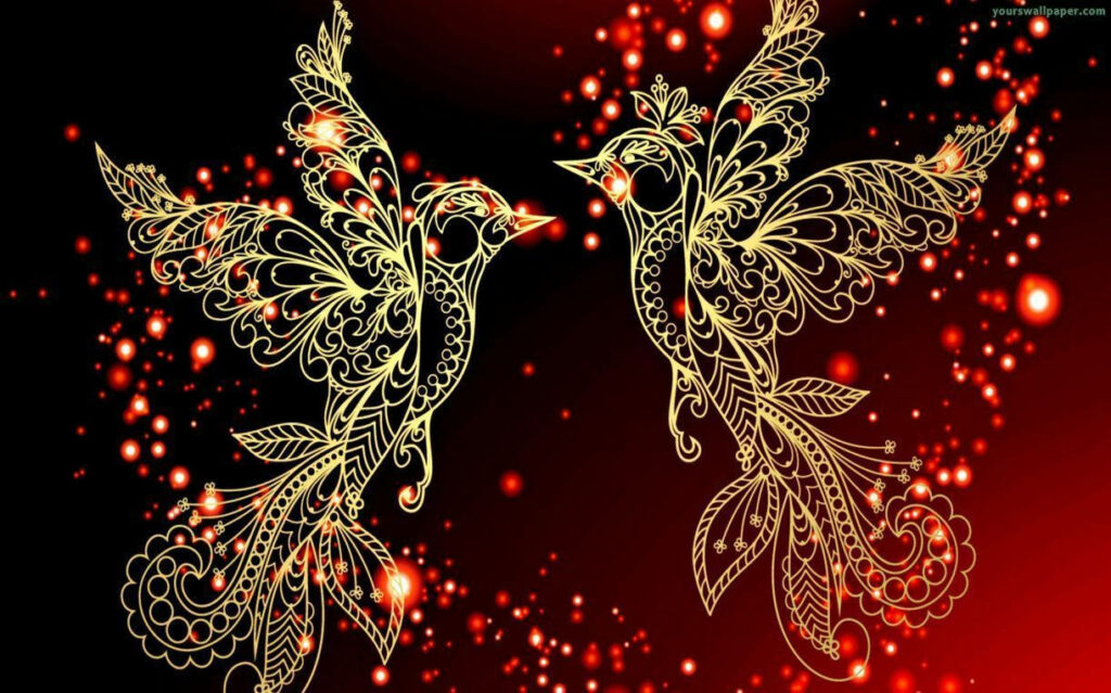 Elegant Golden Birds Wallpaper: Unity & Love on Dark Bokeh Background