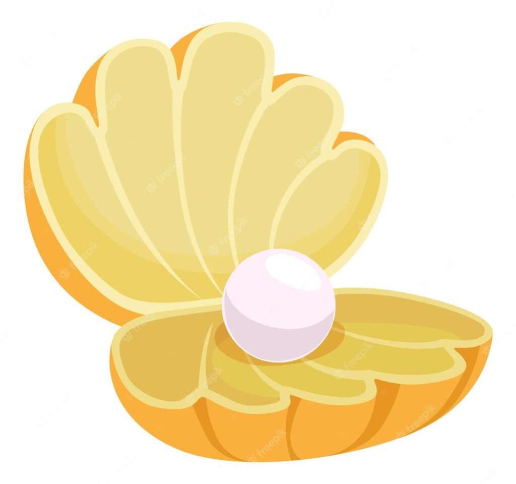 Golden yellow clam shell with shining pearl minimalistic oceanic cartoon wallpaper design