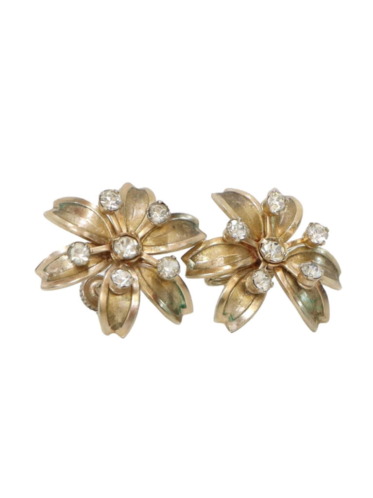 Elegant Golden Flower Wallpaper with Sparkling Rhinestones