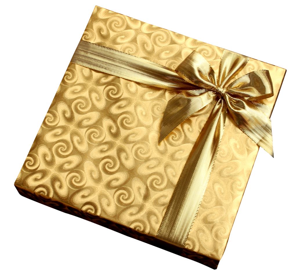 Elegant Golden Gift Box Wallpaper with Satin Ribbon & Luxurious Pattern