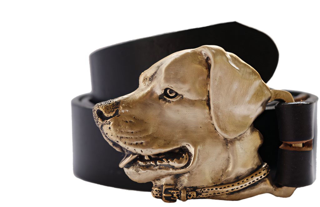 Stylish Labrador Belt Buckle Wallpaper Design on Black Leather