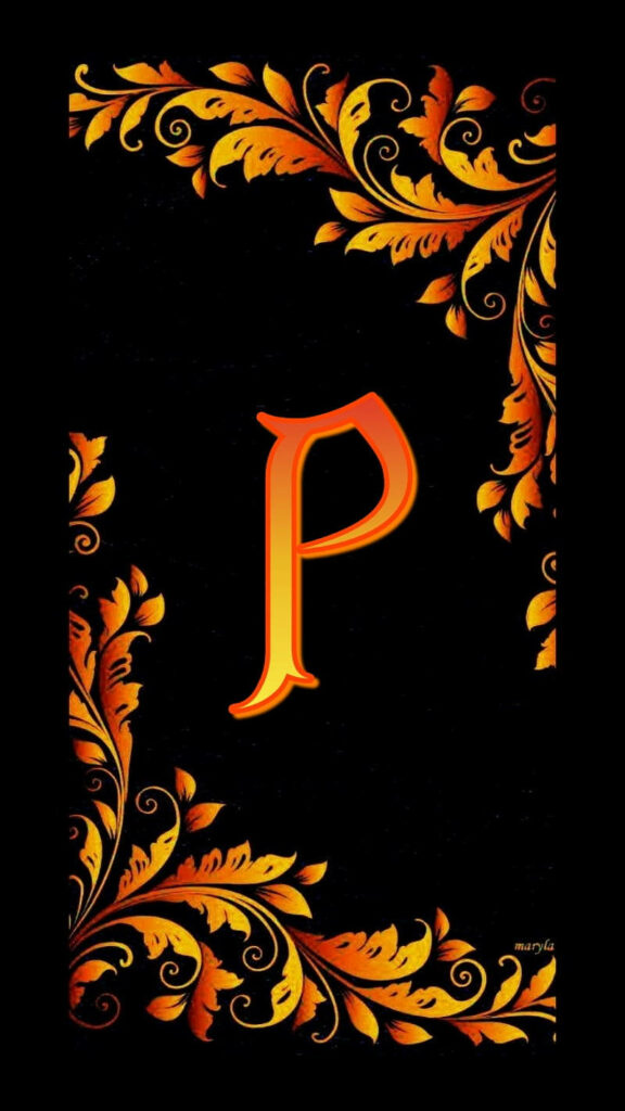Elegant Golden Letter P Wallpaper with Floral Patterns