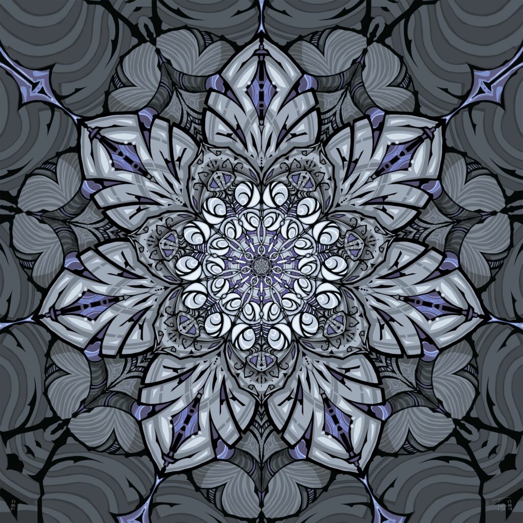 Symmetrical Grey & Purple Mandala Wallpaper for Elegant Background
