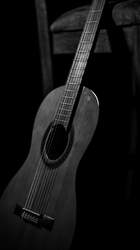 Elegant Greyscale Classical Guitar Wallpaper Background
