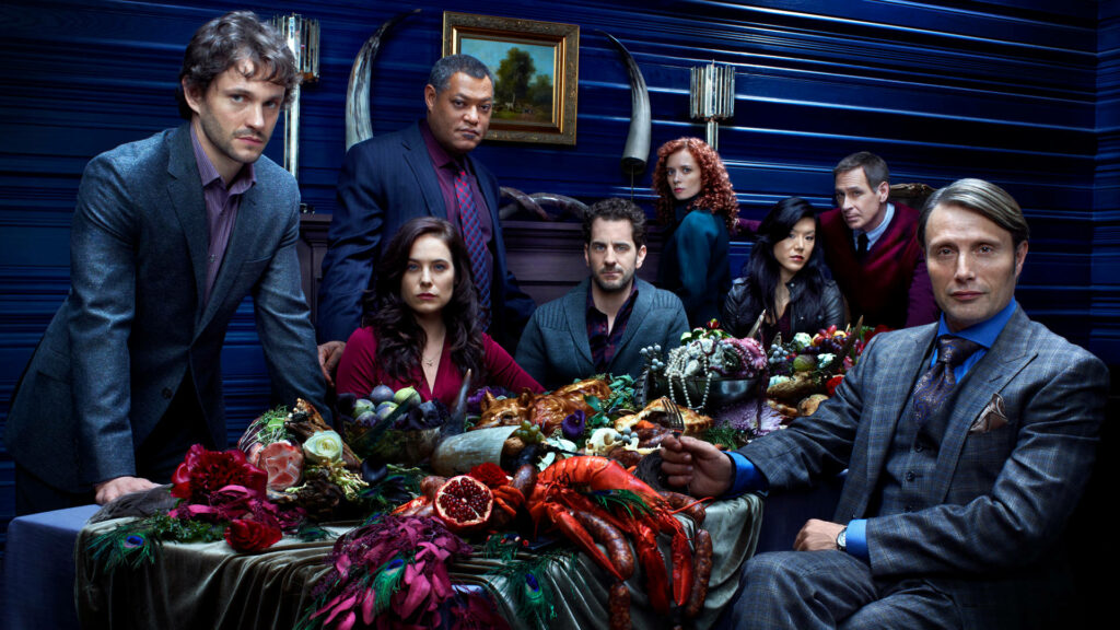 Elegant Hannibal TV Series Wallpaper: Dramatic Cast & Opulent Setting
