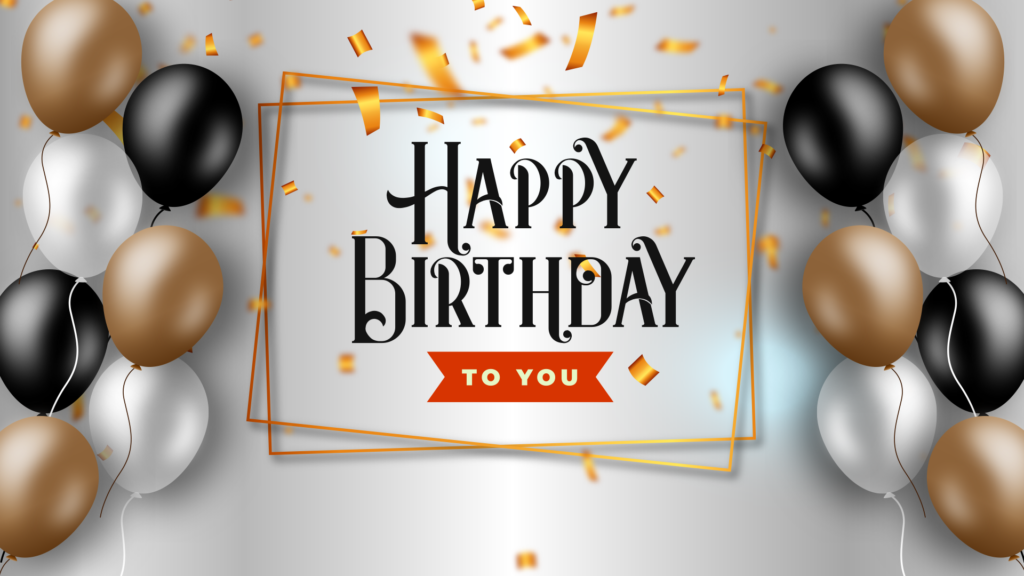 Elegant Birthday Wallpaper with Confetti & Balloons in Black, Gold