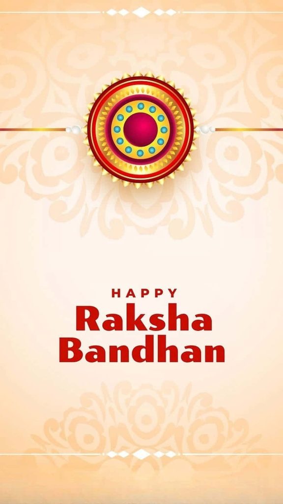 Elegant Happy Raksha Bandhan wallpaper with vibrant red blue gold Rakhi on cream background