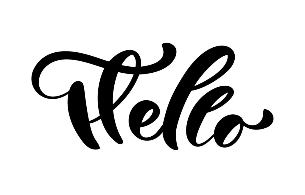 Elegant 'Hello' Wallpaper in Flowing Black Script on White Background