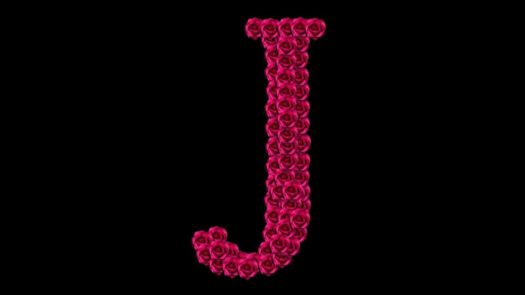 Elegant Letter J Wallpaper with Pink Roses on Black Background