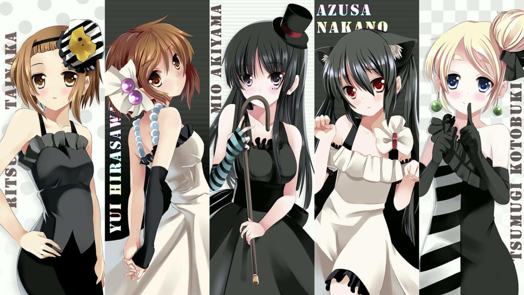 Charming K-On! Anime Wallpaper: Elegant Girls in Black & White