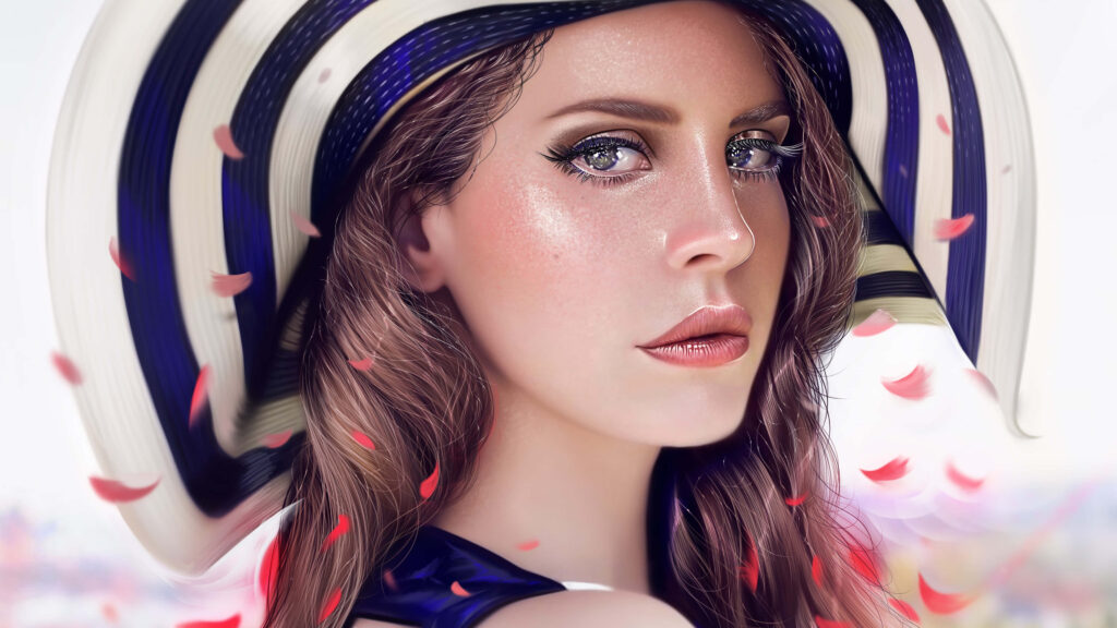 Elegant Lana Del Rey Portrait Wallpaper with Soft Colors & Petals