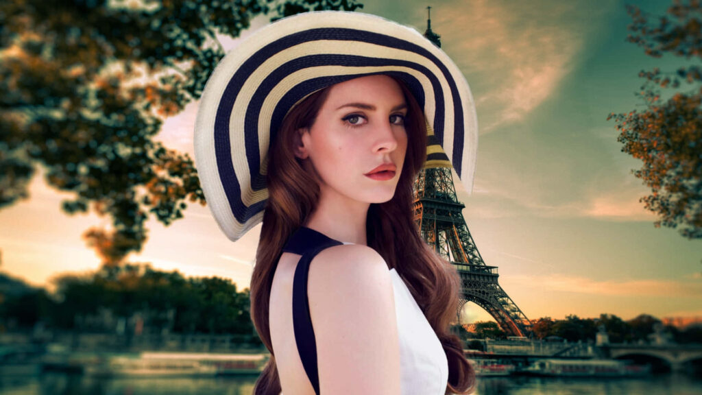 Lana Del Rey Elegant Wallpaper: Paris at Sunset with Eiffel Tower