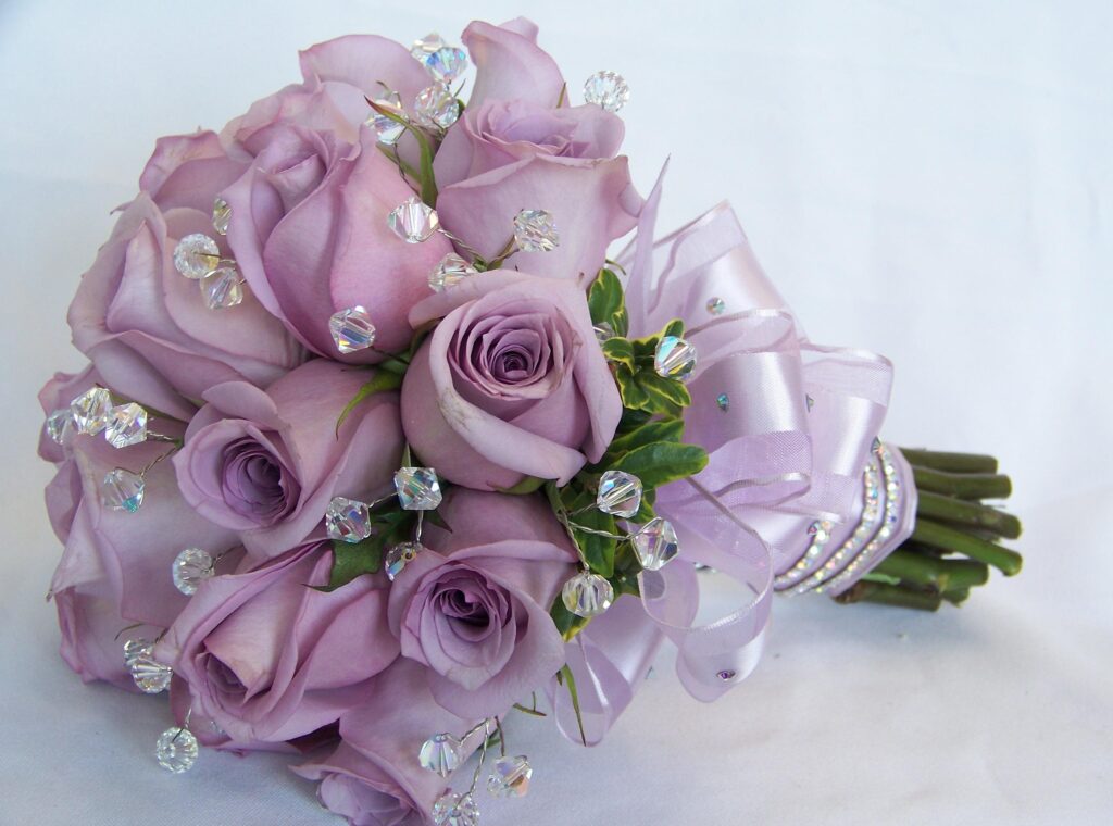 Elegant Wallpaper: Lavender Roses with Crystal Accents & Satin Ribbon