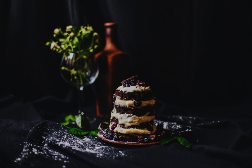 Elegant Layered Cake with Berries - Wallpaper Background Design