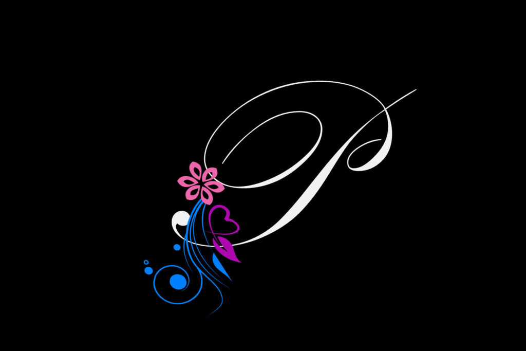 Elegant White Letter P Wallpaper with Colorful Floral Design