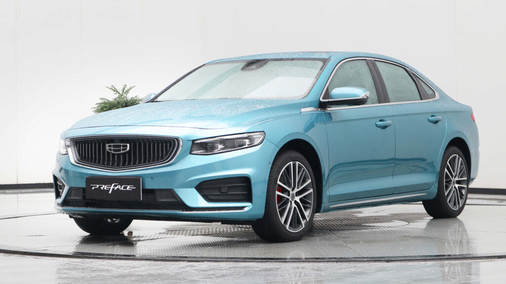 Elegant Geely Preface Sedan in Light Blue - Premium Wallpaper Background