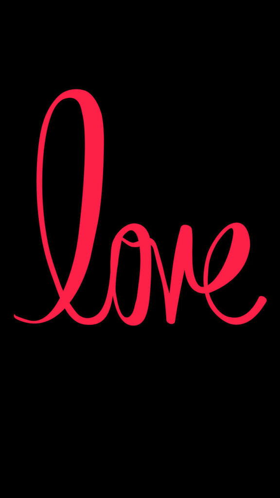 Passionate Expression: Romantic Red Cursive Inscription on a Sleek Black iPhone Wallpaper