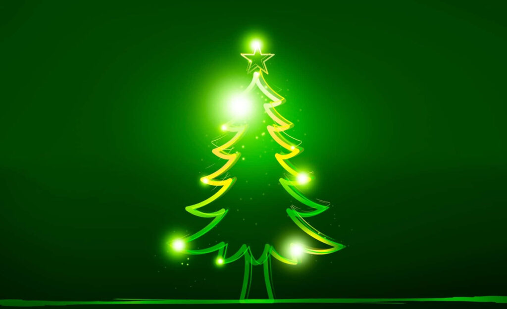 Elegant Luminous Green Christmas Tree Wallpaper for Festive Atmosphere