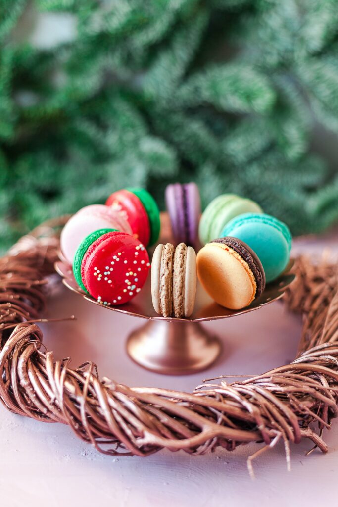 Elegant Macaron and Cookie Wallpaper on Rustic Wicker Wreath