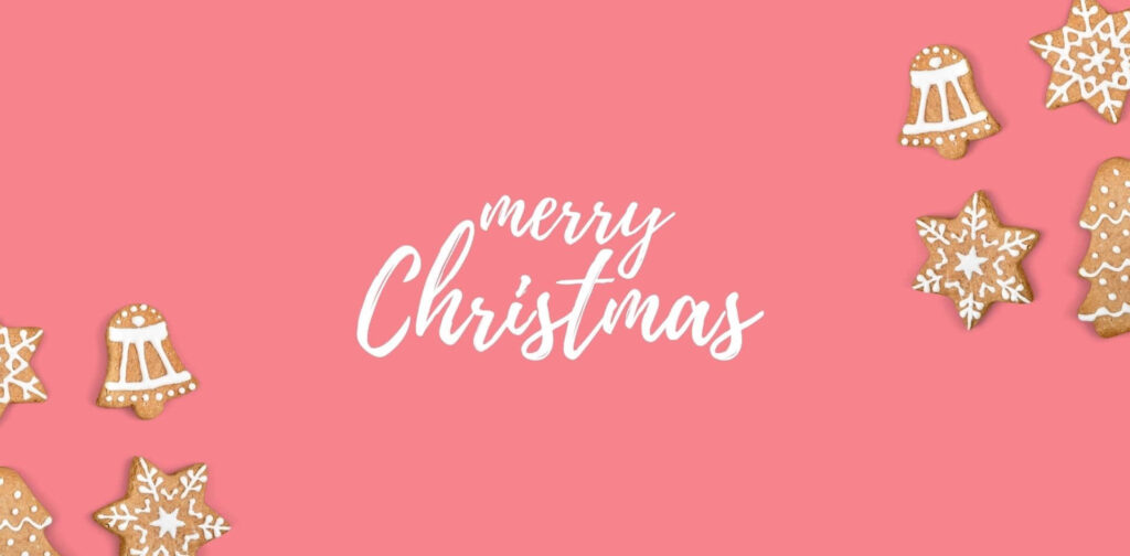 Elegant Pink Merry Christmas Wallpaper with Gingerbread Cookies