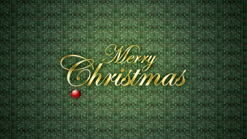 Elegant Merry Christmas Wallpaper with Gold Lettering & Holly Design