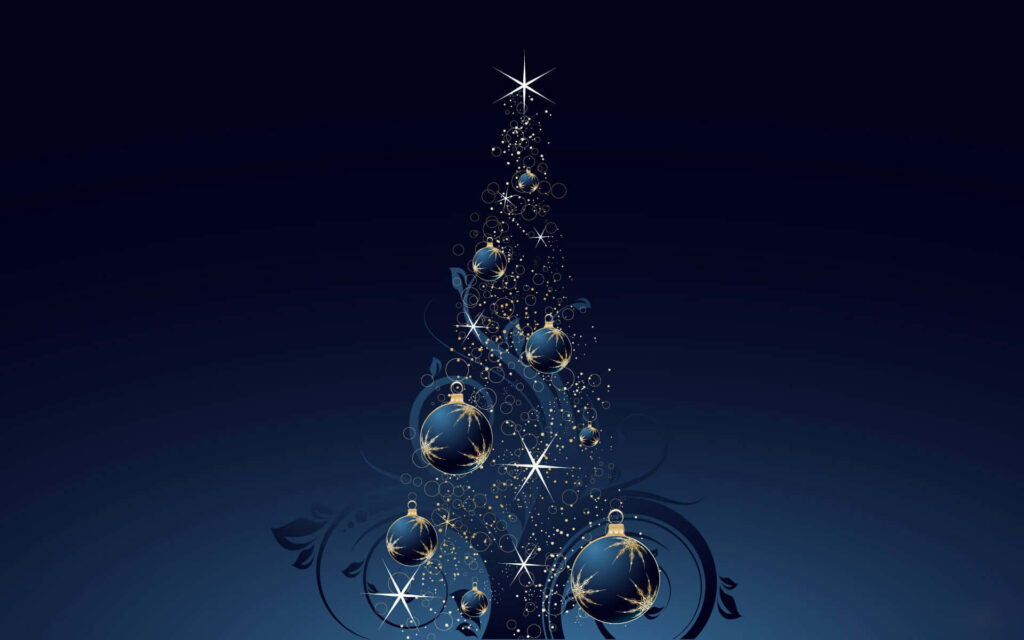 Elegant Minimalist Christmas Tree Wallpaper with Blue Lights