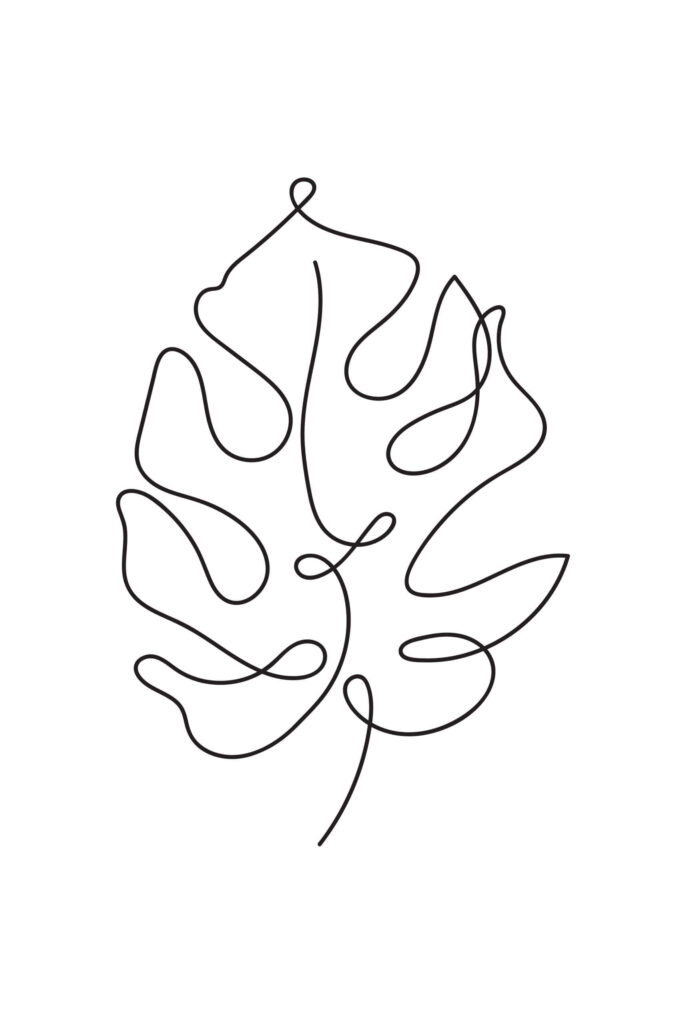 Elegant Leaf Outline Wallpaper: Minimalist Abstract Design on White
