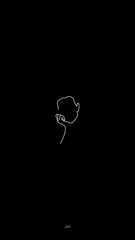 Elegant Minimalist Wallpaper: Abstract White Line Face on Black Background