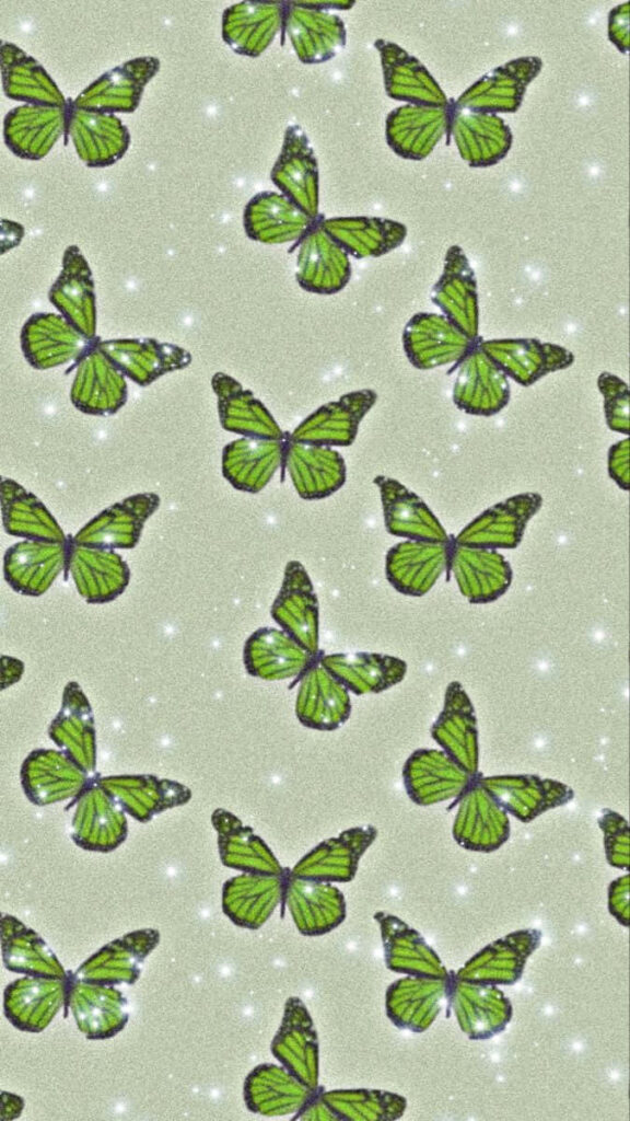 Elegant Monarch Butterflies: Soothing Green Wallpaper Background