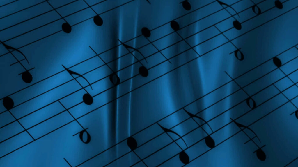Elegant Music Notes Wallpaper on Satin Blue Background
