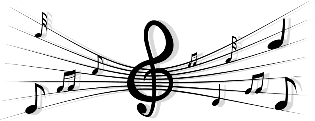 Elegant Music Wallpaper: Abstract Notes & Treble Clef on Black Background