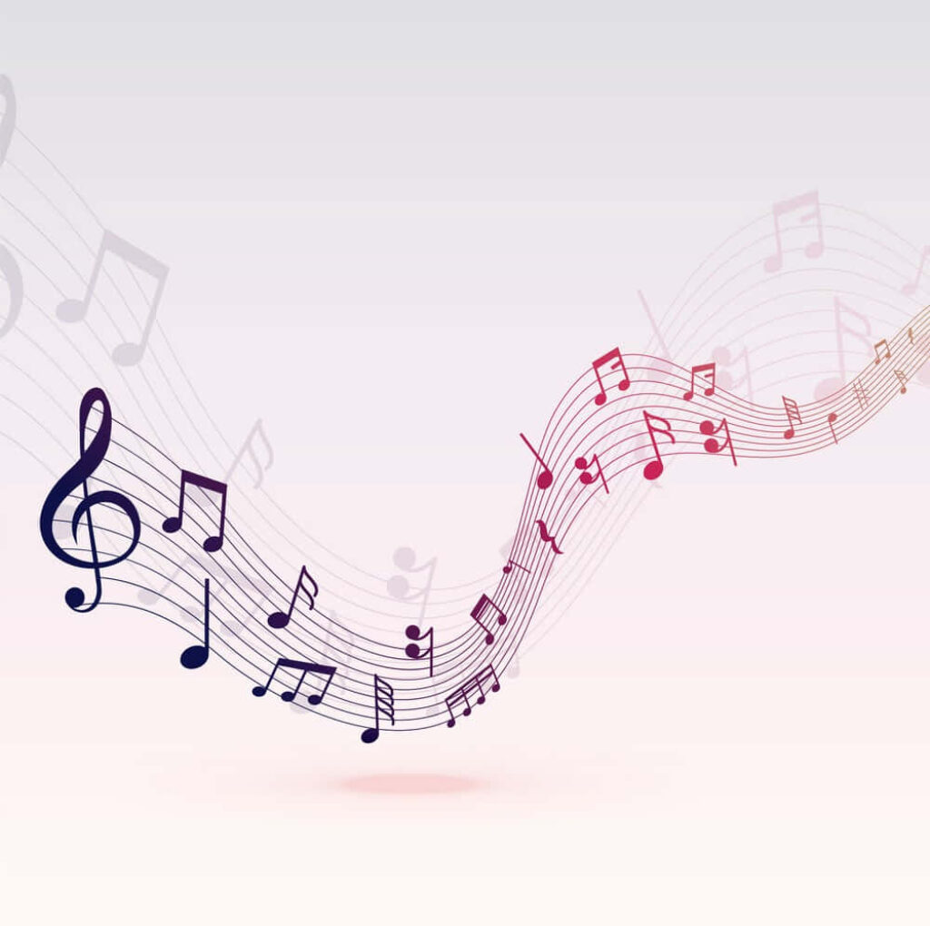 Elegant Musical Notes Wallpaper: Purple to Red Gradient Background