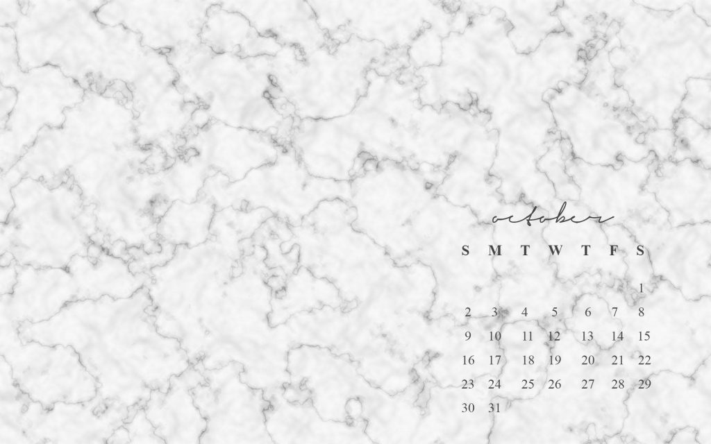 October calendar wallpaper elegant white marble background minimalist cursive header design