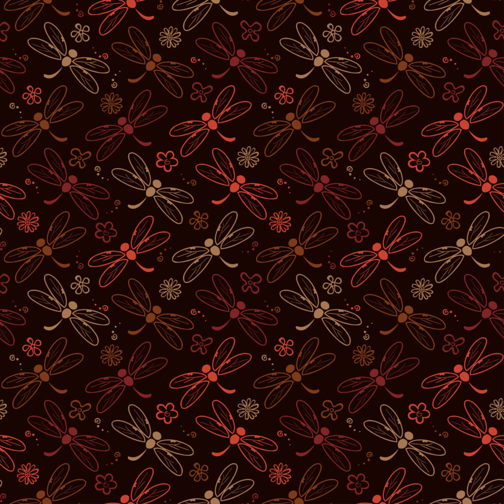 Elegant Orange Dragonfly Wallpaper on Dark Floral Background