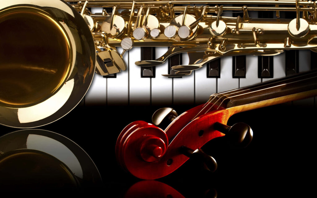 Elegant Orchestral Instruments Wallpaper on Sleek Black Background