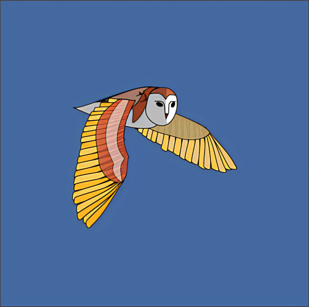 Illustrated Owl in Flight: Vibrant Wallpaper Against Night Sky