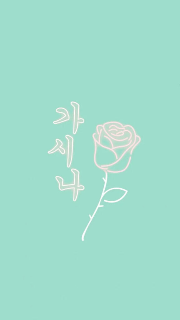 Pastel Green Minimalist Wallpaper with Pink Rose Outline