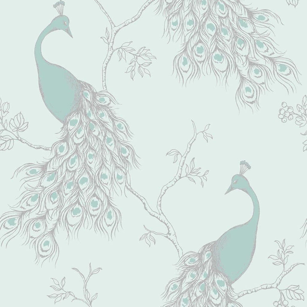 Elegant Peacock Wallpaper: Intricate Design in Soft Sunshine Colors