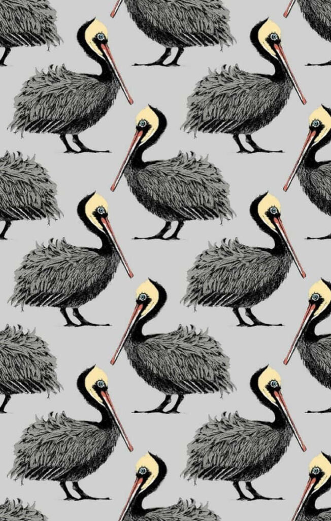 Elegant Pelican Wallpaper Design on Soft Gray Background