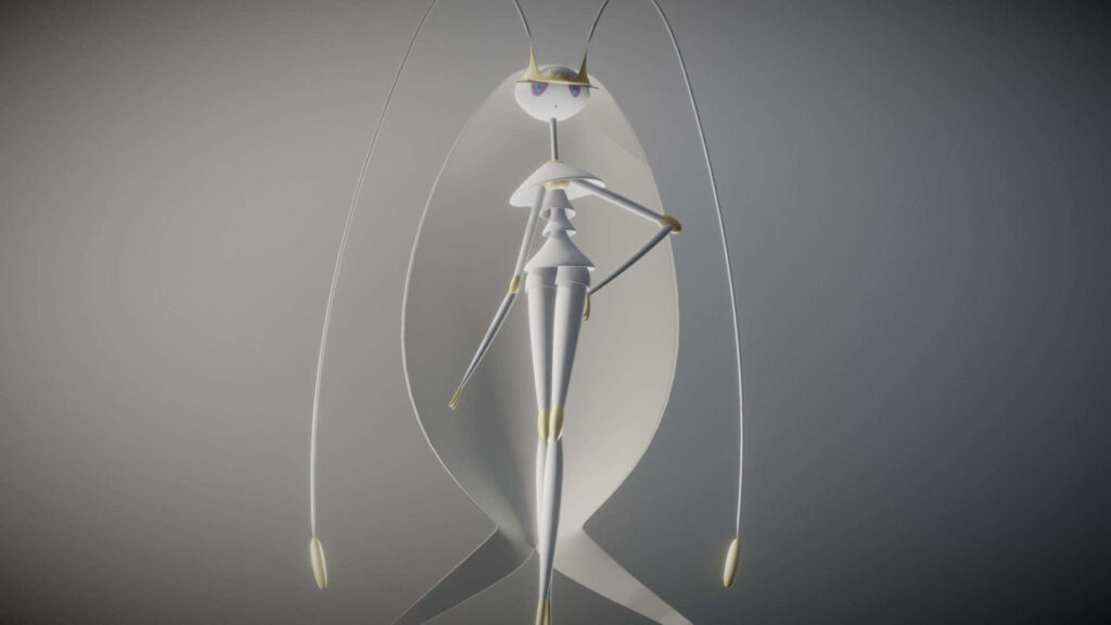 Elegant 3D Pheromosa Pokémon Wallpaper on White Background