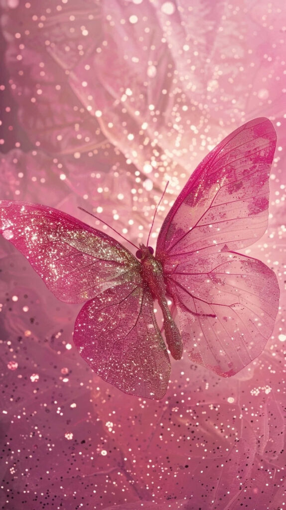 Elegant Pink Butterfly Wallpaper: Sparkling Charm Background
