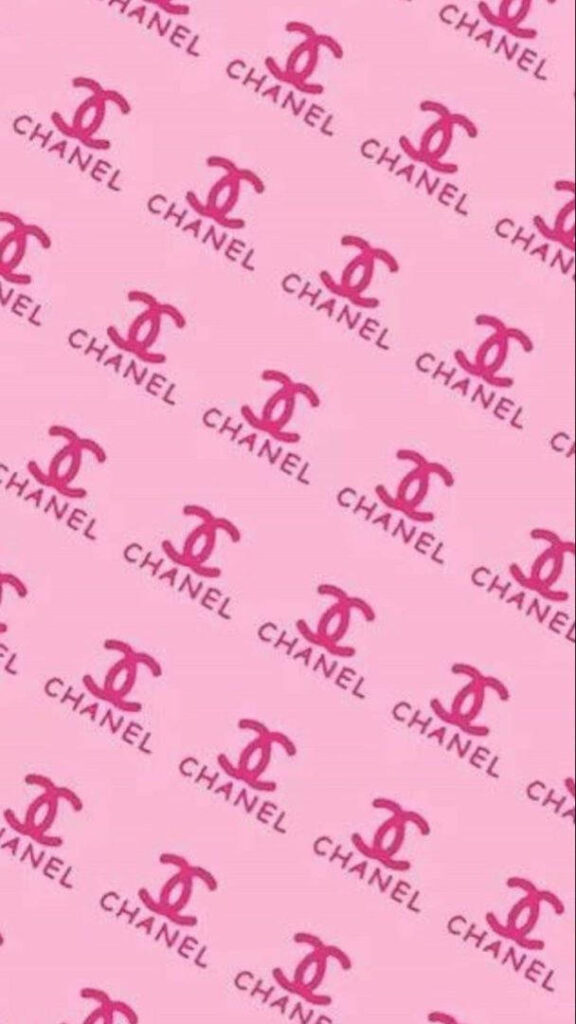 Pink Chanel logo diagonal pattern wallpaper elegant stylish soft pink background design